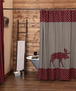 Cumberland Moose Nature Print Rustic Shower Curtain, Appliqued Bedding Accessory by VHC Brands 