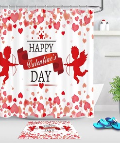 Cupid Angels Red Heart Patterns Shower Curtain | Valentine's Day Bathroom Decor