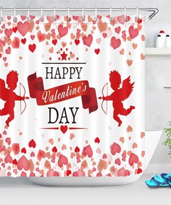Cupid Angels Red Heart Patterns Shower Curtain | Valentine's Day Bathroom Decor