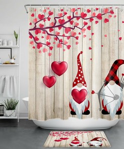 Cupid Gnome Red Hearts Rustic Planks Funny Shower Curtain - Valentine'S Day Bathroom Decor