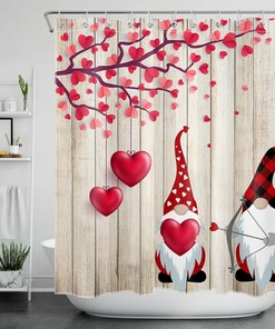 Cupid Gnome Red Hearts Rustic Planks Funny Shower Curtain - Valentine'S Day Bathroom Decor