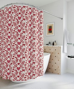 Cupids and Hearts Red Shower Curtain for Valentine's Day Bathroom Decor