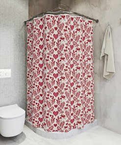 Cupids and Hearts Red Shower Curtain for Valentine's Day Bathroom Decor