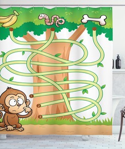 Curious Monkey Printed Children'S Activity-Themed Shower Curtain For Bathrooms