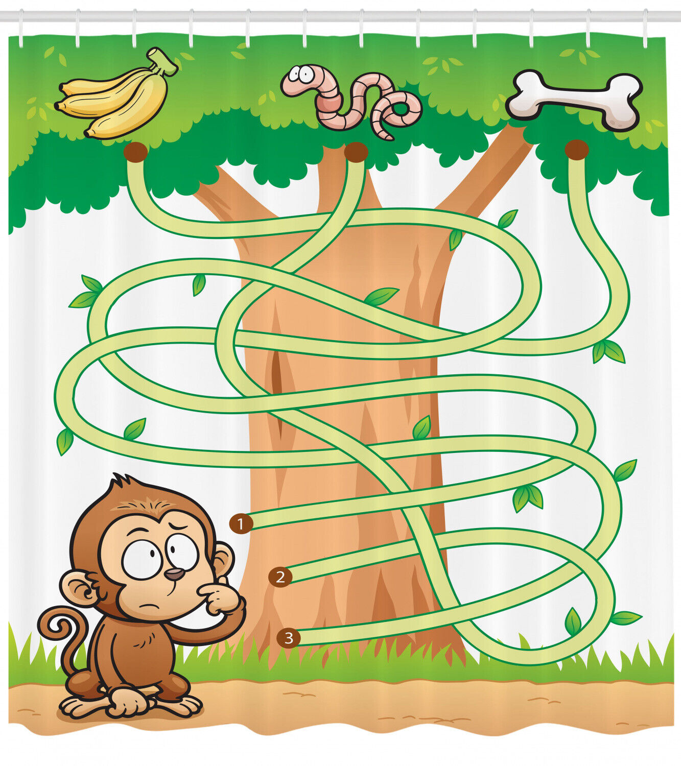 Curious Monkey Printed Children'S Activity-Themed Shower Curtain For Bathrooms - Image 2