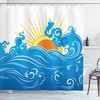 Curved Ocean Waves Sun Print Shower Curtain For Abstract Beach Bathroom Decor