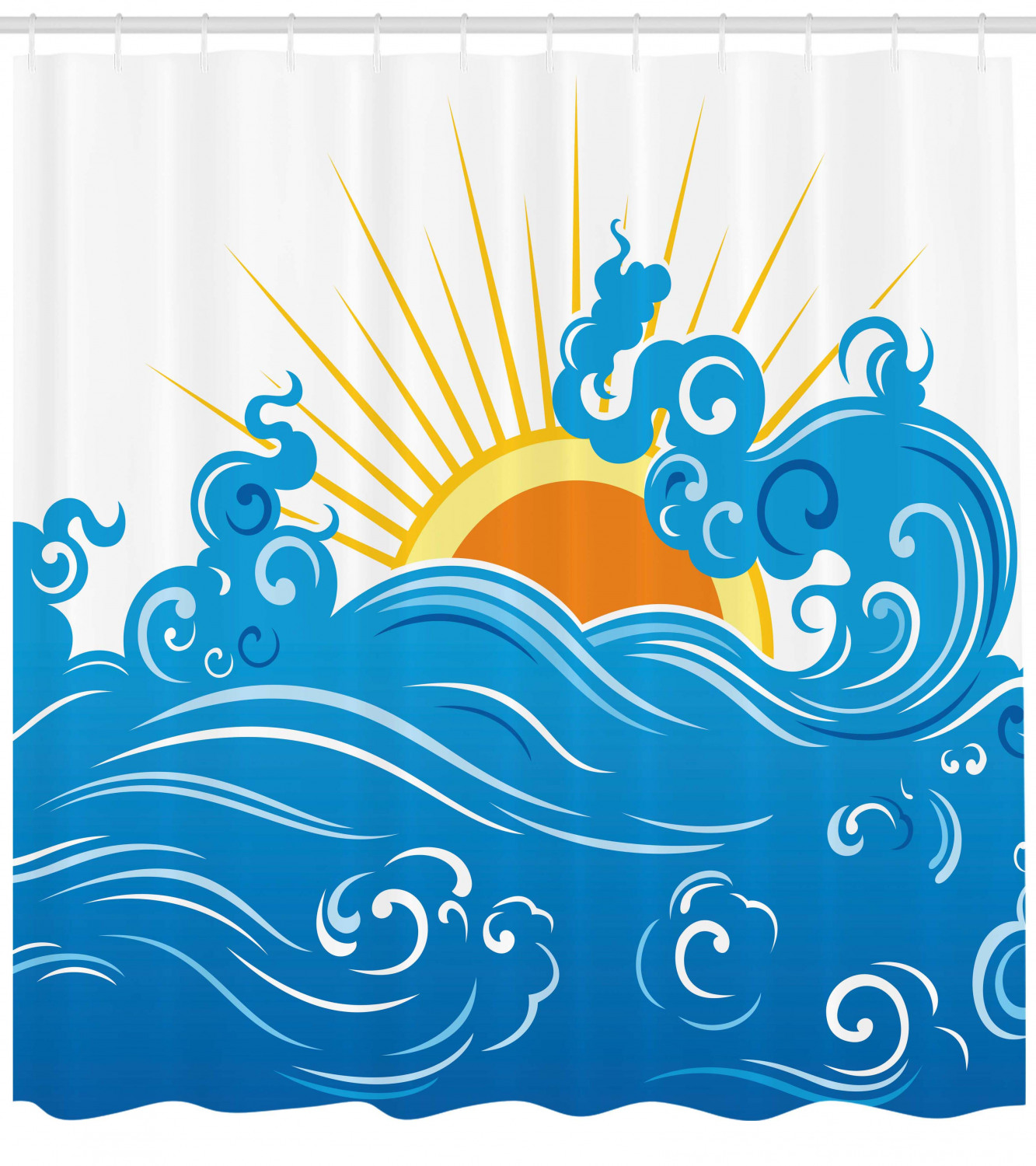 Curved Ocean Waves Sun Print Shower Curtain For Abstract Beach Bathroom Decor - Image 4