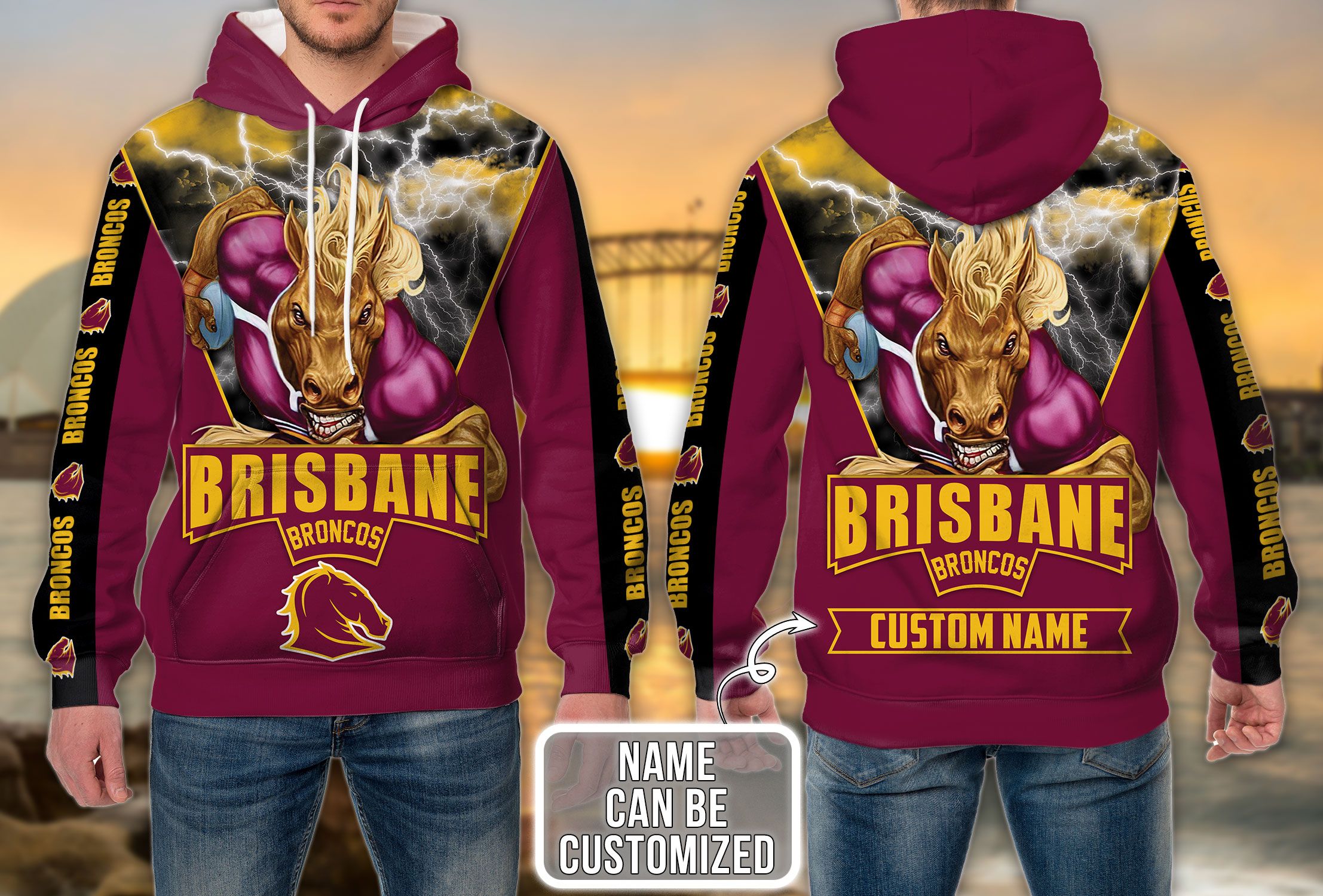 Custom All Over Print Brisbane Broncos Nrl 3D Hoodie