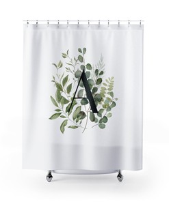 Custom Alphabet Shower Curtain With Green Leaves For Personal Touch