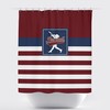 Custom Baseball Bathroom Shower Curtain In Navy Blue, Burgundy, And White Stripes