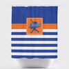 Custom Baseball Bathroom Shower Curtain In Royal Blue, Orange, And White Stripes
