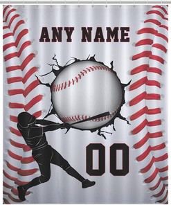 Custom Baseball Personalized Print Fabric Shower Curtain for Bathrooms