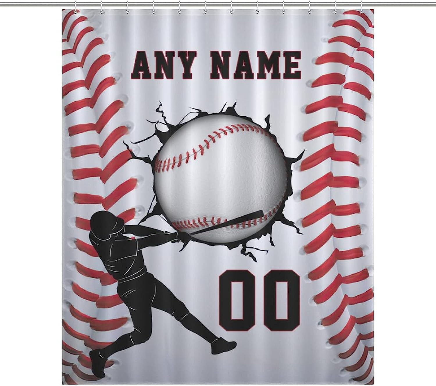 Custom Baseball Personalized Print Fabric Shower Curtain for Bathrooms
