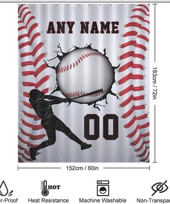 Custom Baseball Personalized Print Fabric Shower Curtain for Bathrooms