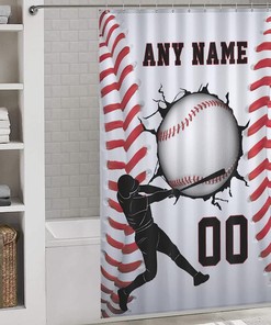 Custom Baseball Personalized Print Fabric Shower Curtain for Bathrooms