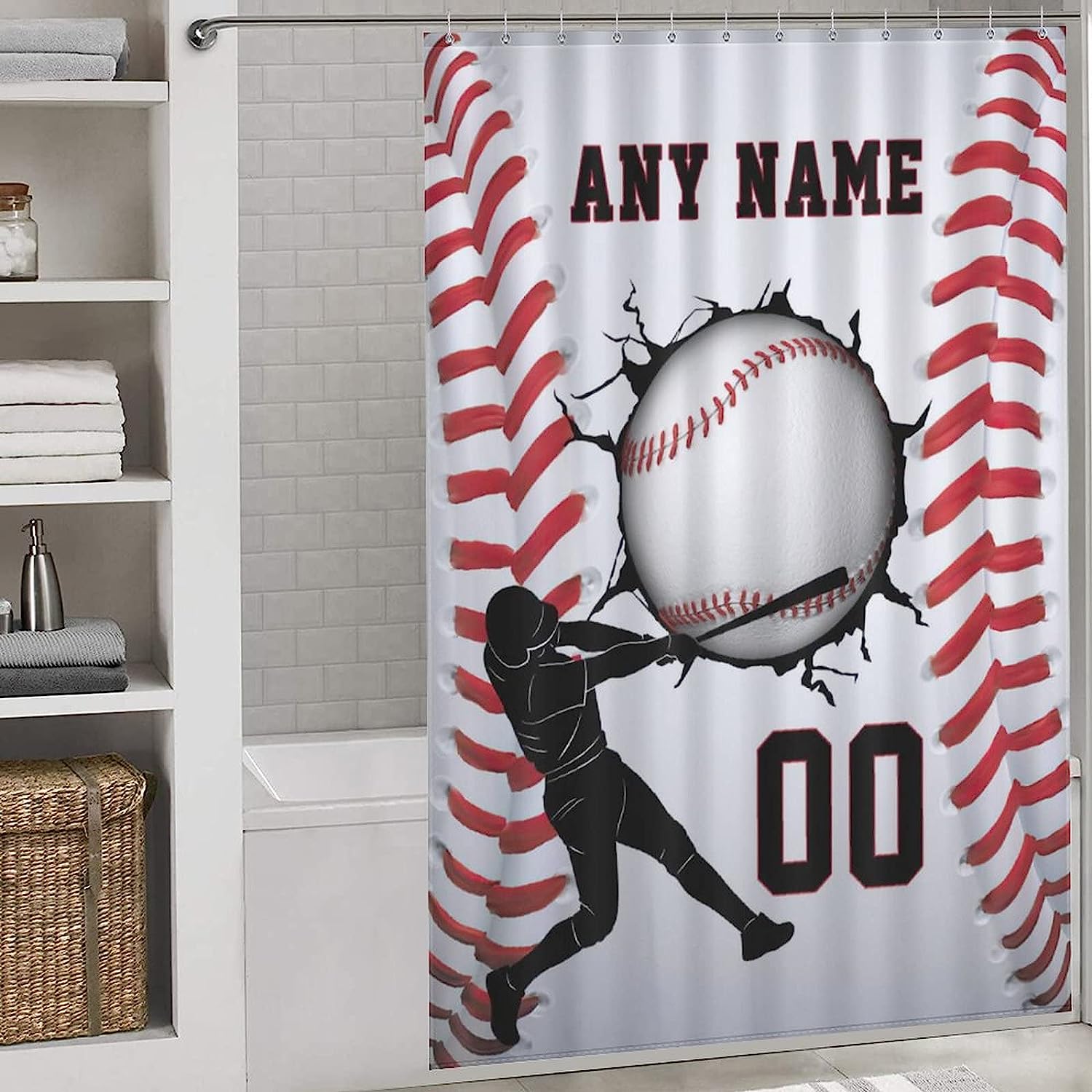 Custom Baseball Personalized Print Fabric Shower Curtain for Bathrooms