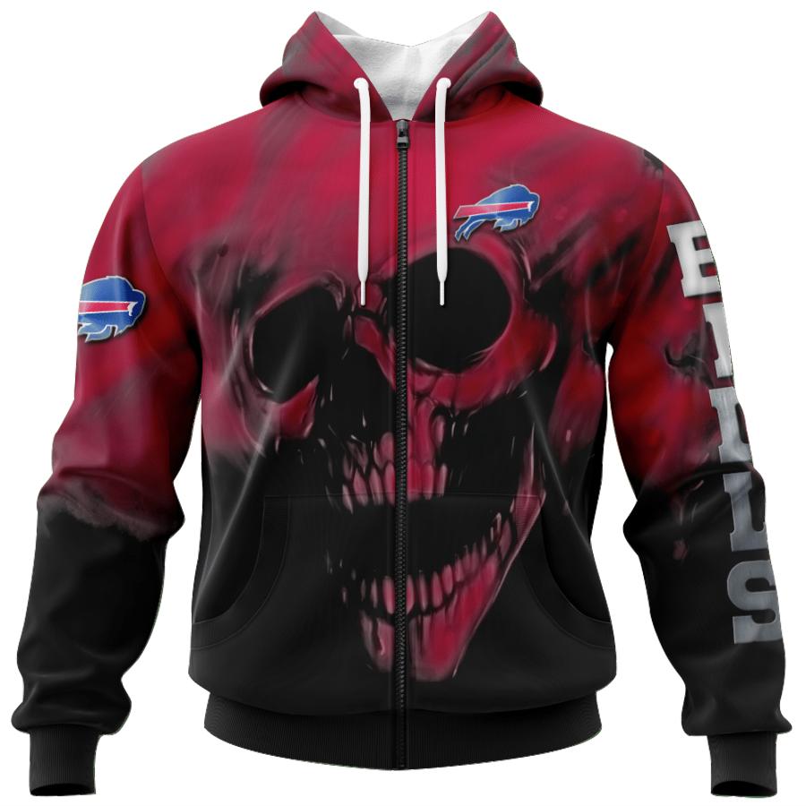 Custom Buffalo Bills Skull Hoodie With 3D Design And Custom Name & Number For Fans