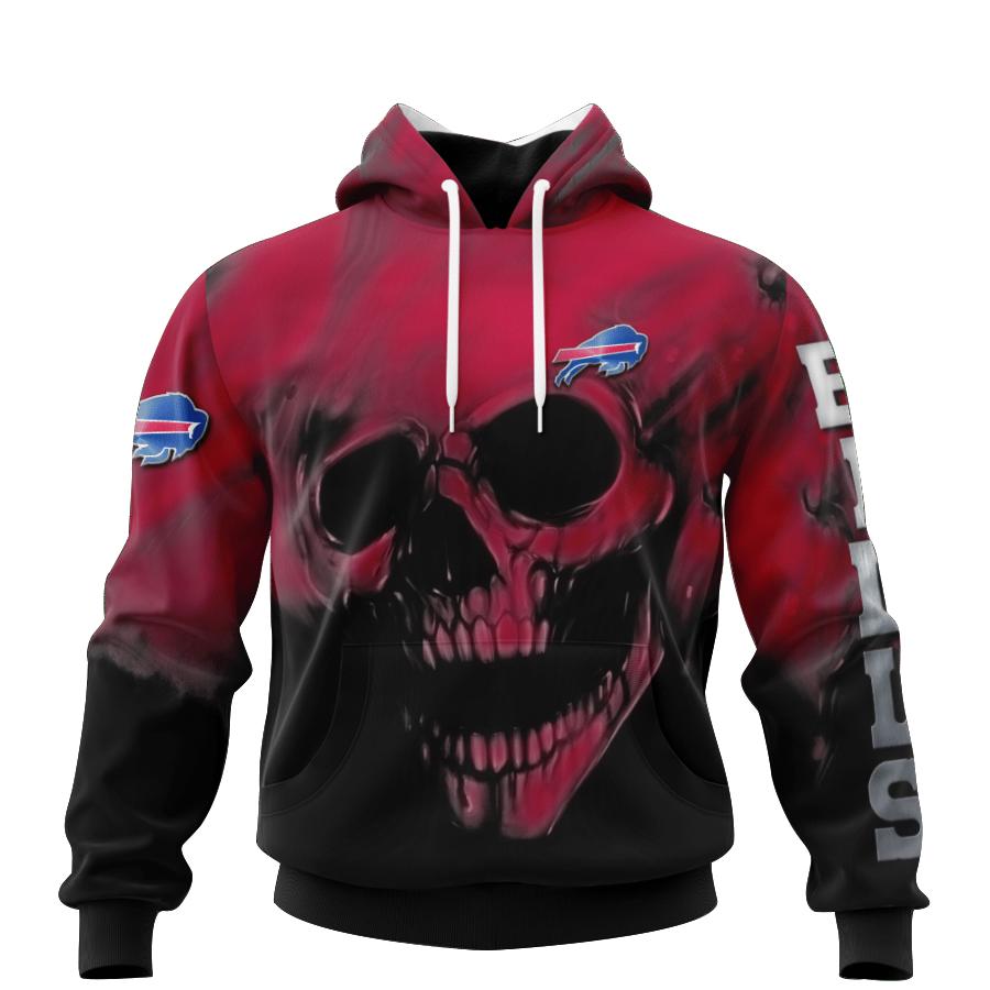 Custom Buffalo Bills Skull Hoodie With 3D Design And Custom Name & Number For Fans