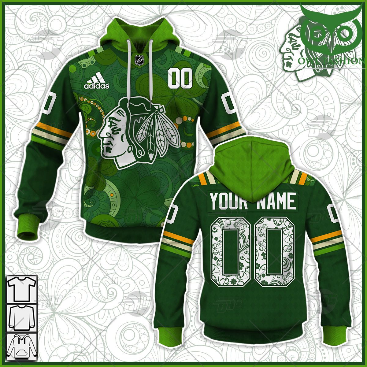 Custom Chicago Blackhawks St. Patrick'S Day Jersey 2022 All Over Print Zip Up Hoodie - Personalize Your Style