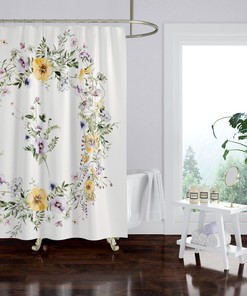 Custom Designed French Botanical Shower Curtain By A Watercolor Artist For A Modern Farmhouse Vibe