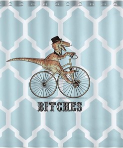 Custom Dinosaur Bicycle Geometric Pattern Shower Curtain For Fun Bath