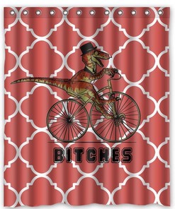 Custom Dinosaur Bicycle Geometric Pattern Shower Curtain With Unique Design