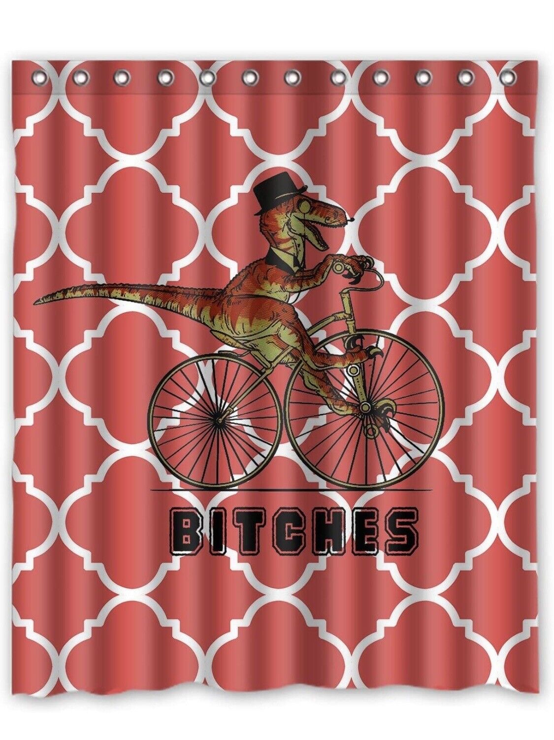 Custom Dinosaur Bicycle Geometric Pattern Shower Curtain With Unique Design