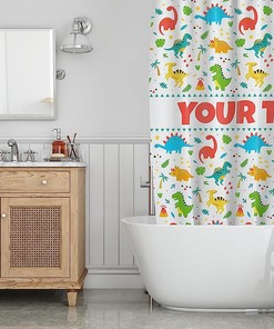 Custom Dinosaur Birthday Gift Shower Curtain, Full Coverage Vibrant Design for Kids