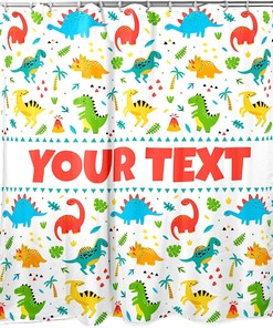 Custom Dinosaur Birthday Gift Shower Curtain, Full Coverage Vibrant Design for Kids