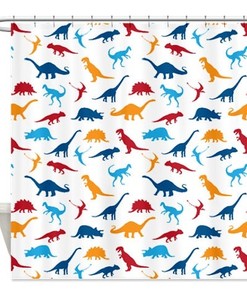 Custom Dinosaur Shower Curtain In Monaco Blue For Boys And Girls