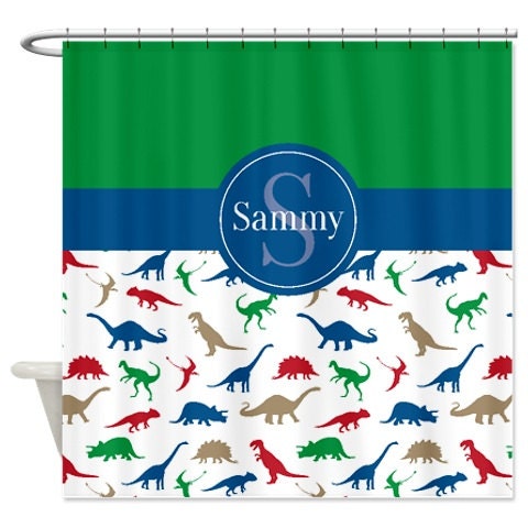 Custom Dinosaur Shower Curtain With Monogrammed Name In Colorful Design - Image 3