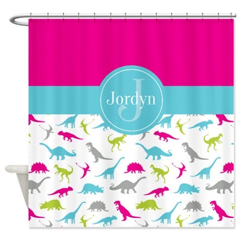 Custom Dinosaur Shower Curtain With Monogrammed Name In Colorful Design - Image 4