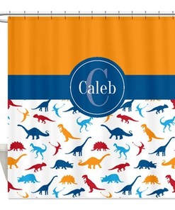 Custom Dinosaur Shower Curtain With Monogrammed Name In Science Theme