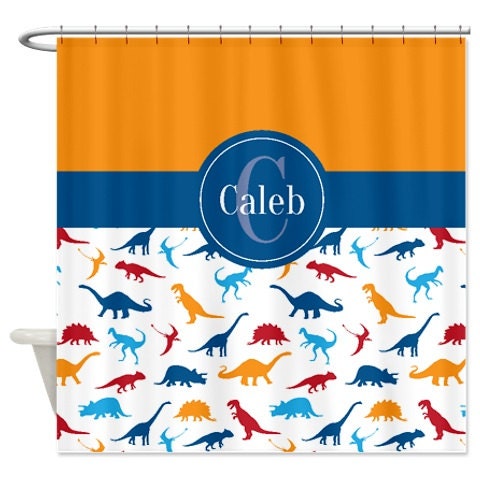 Custom Dinosaur Shower Curtain With Monogrammed Name In Vibrant Colors - Image 3