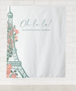 Custom Eiffel Tower Shower Backdrop for Bridal Shower or Bachelorette Party Photo Booth - Oh La La