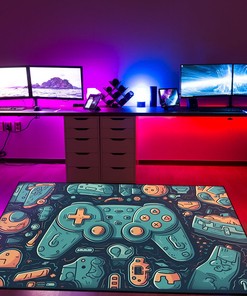 Custom Game Room Area Rug for Boys - Shufflezone Game Carpet with Vintage Style Game Room Decor M54