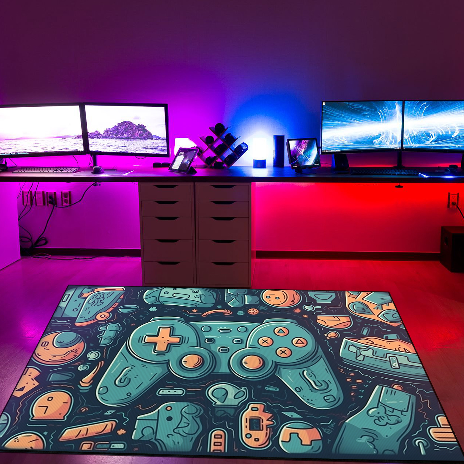 Custom Game Room Area Rug for Boys - Shufflezone Game Carpet with Vintage Style Game Room Decor M54