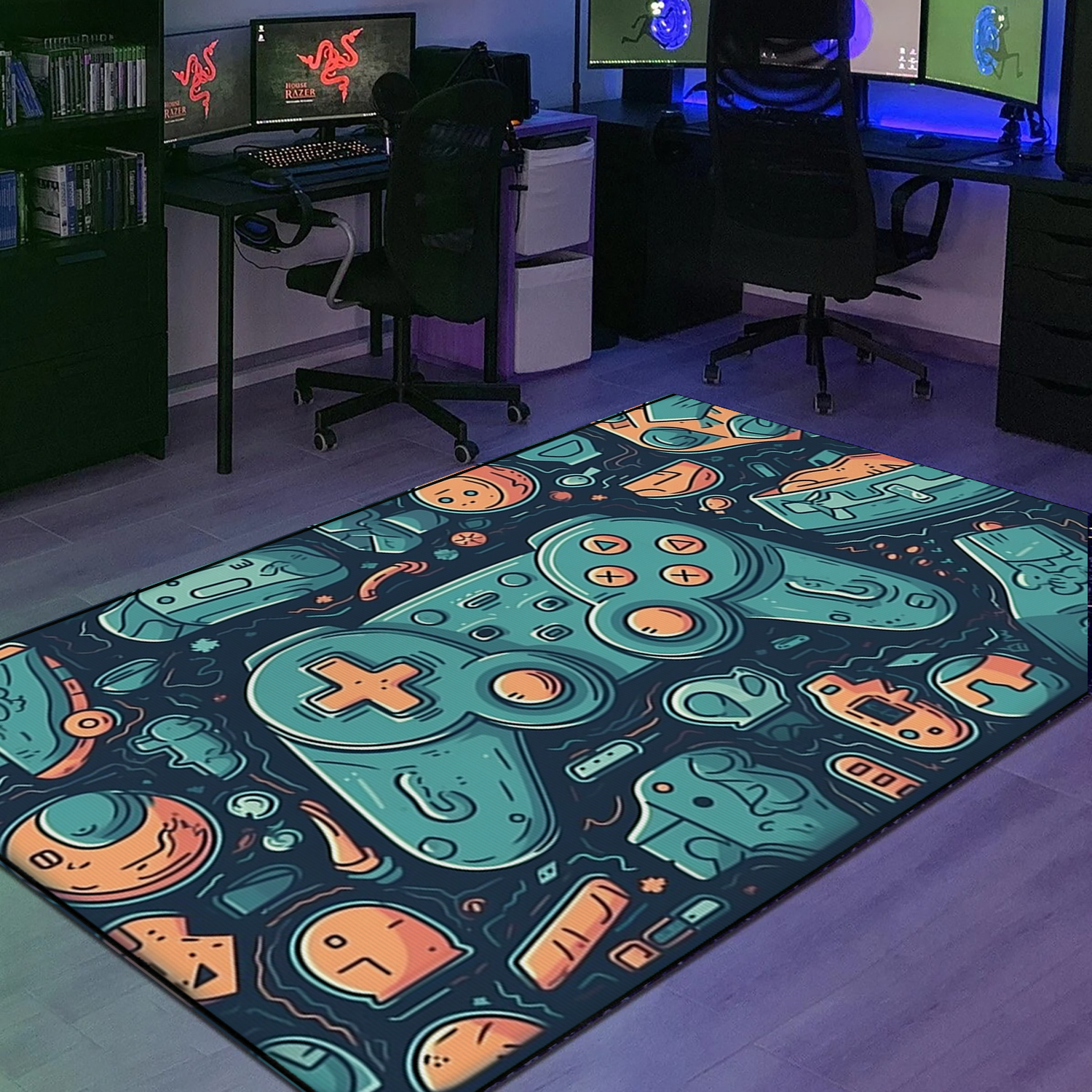 Custom Game Room Area Rug for Boys - Shufflezone Game Carpet with Vintage Style Game Room Decor M54 - Image 2