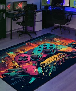 Custom Game Room Area Rug for Kids - Shufflezone Game Carpet with Vintage Style Game Room Decor and Rug Decor Home