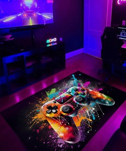 Custom Game Room Themed Area Rug for Boys - Shufflezone Gaming Carpet with Game Room Rugs for Living Room M40