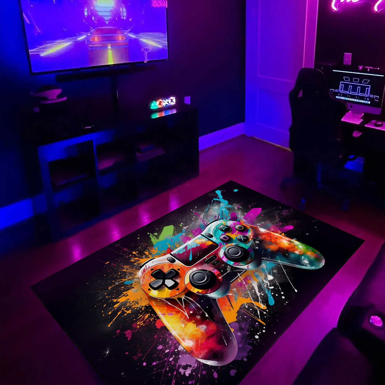 Custom Game Room Themed Area Rug for Boys - Shufflezone Gaming Carpet with Game Room Rugs for Living Room M40
