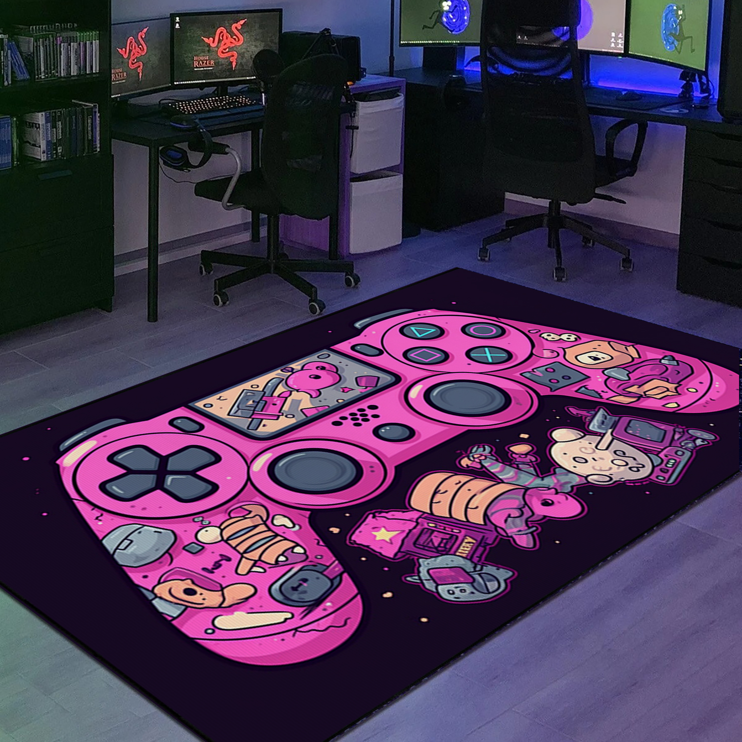 Custom Gamer Rug for Teen Boys - Game Controller Area Rug - Game Room Rugs for Living Room T09