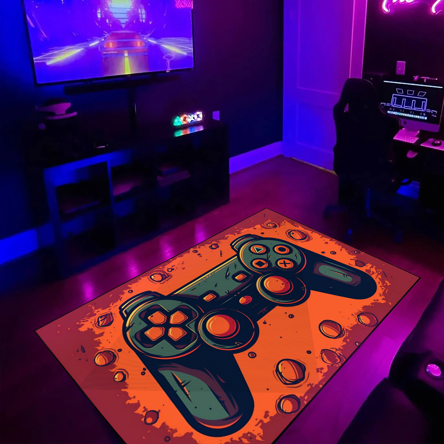 Custom Gaming Rug for Bedroom - Personalized Game Room Themed Area Rug for Boys - Upgrade Your Room Decor