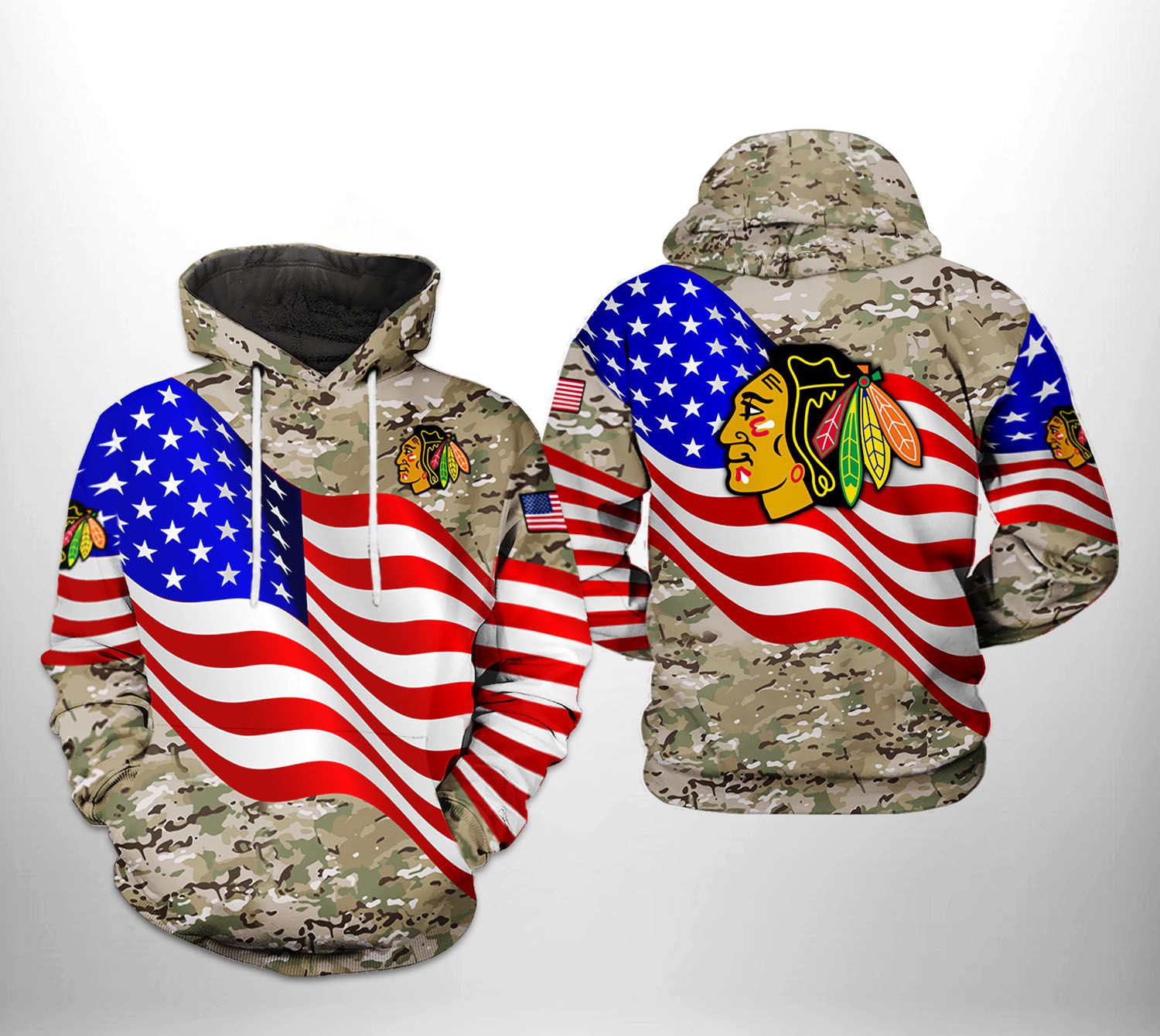 Custom Graphic All Over Print Zip Up Hoodie - Chicago Blackhawks Fans Must Have