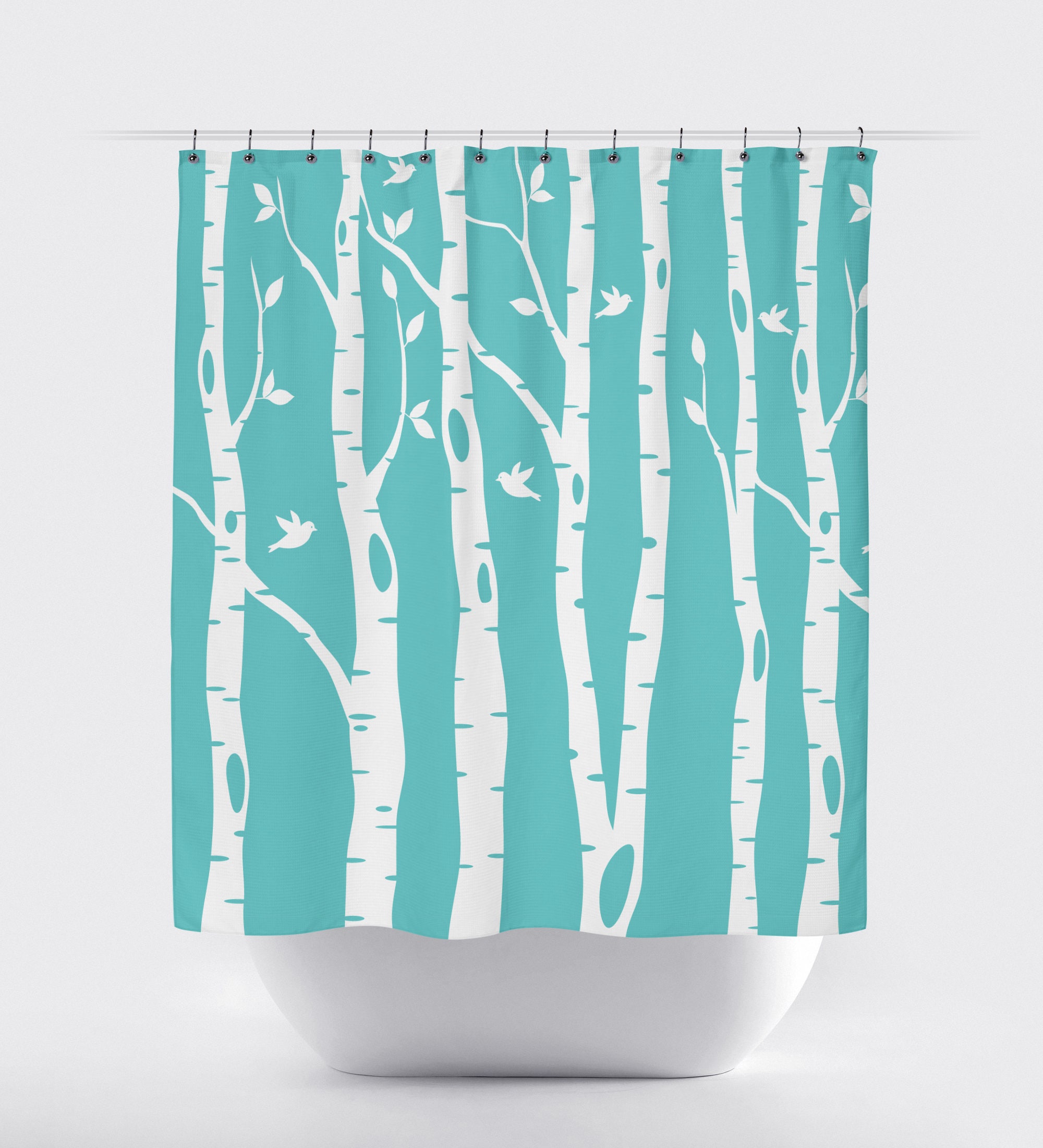 Custom Grey Birch Tree Shower Curtain With Birds And Kids Design, Home Decor - Image 3