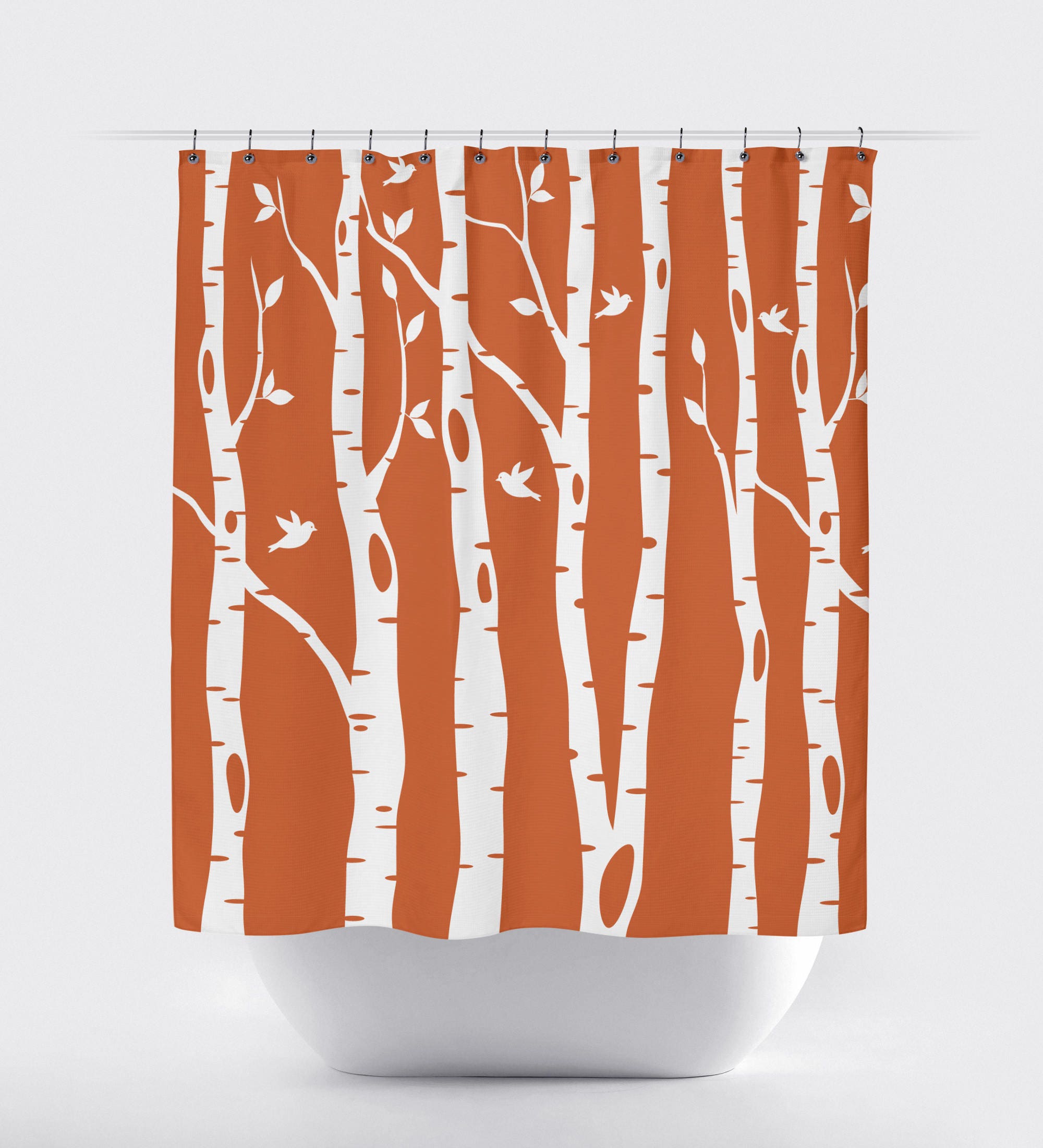 Custom Grey Birch Tree Shower Curtain With Birds And Kids Design, Home Decor - Image 4