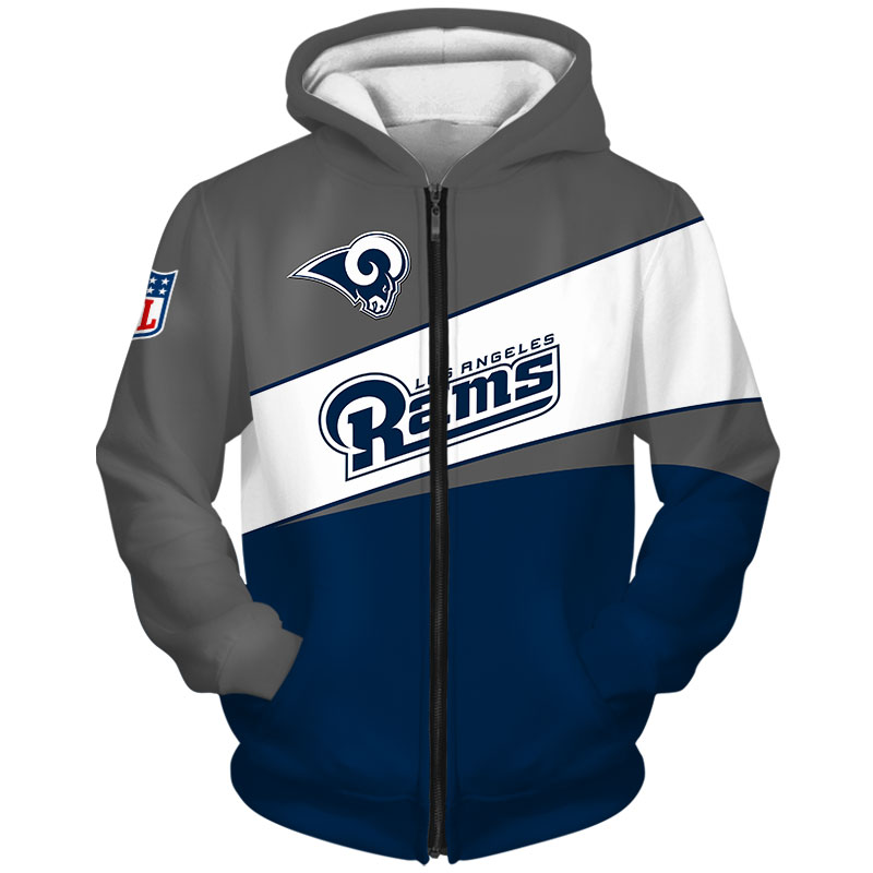 Custom Los Angeles Rams 3D Zip Hoodie With All Over Print Design