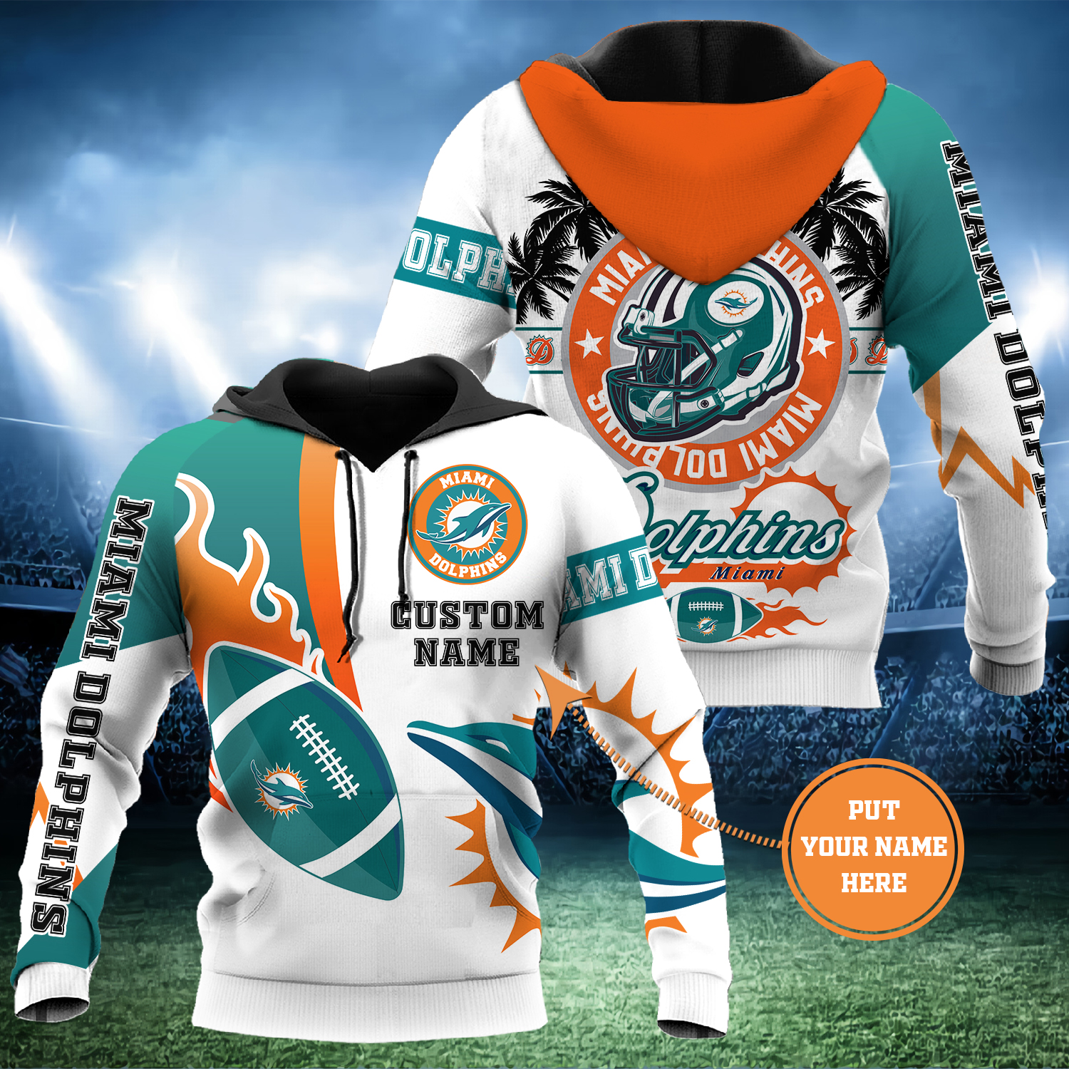 Custom Miami Dolphins All Over Print 3D Hoodie
