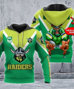 Custom Name 3D All Over Print Zip Up Hoodie - Canberra Raiders Nrl Mascot