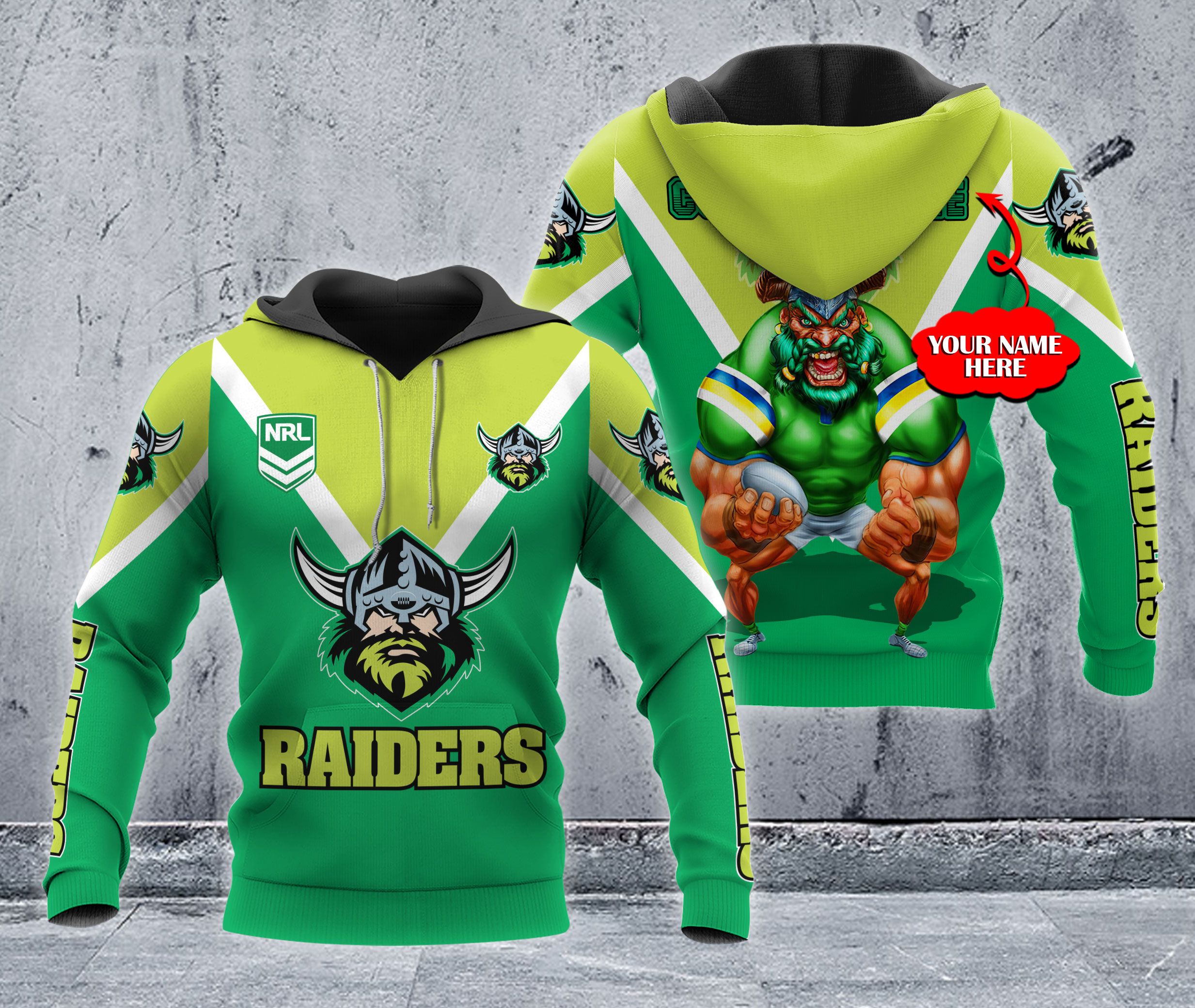 Custom Name 3D All Over Print Zip Up Hoodie - Canberra Raiders Nrl Mascot